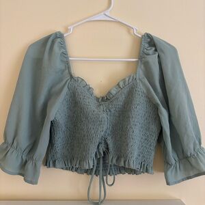 Olive Green Smocked Crop top